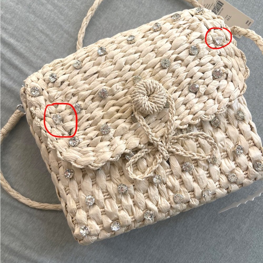 Anthropologie Embellished Straw Crossbody‎ Bag NWT Tan Cream Woven - Picture 11 of 11